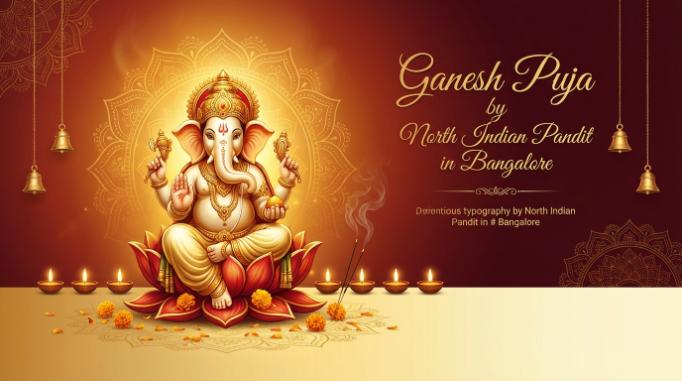 Traditional Ganesh Puja ceremony with devotional offerings