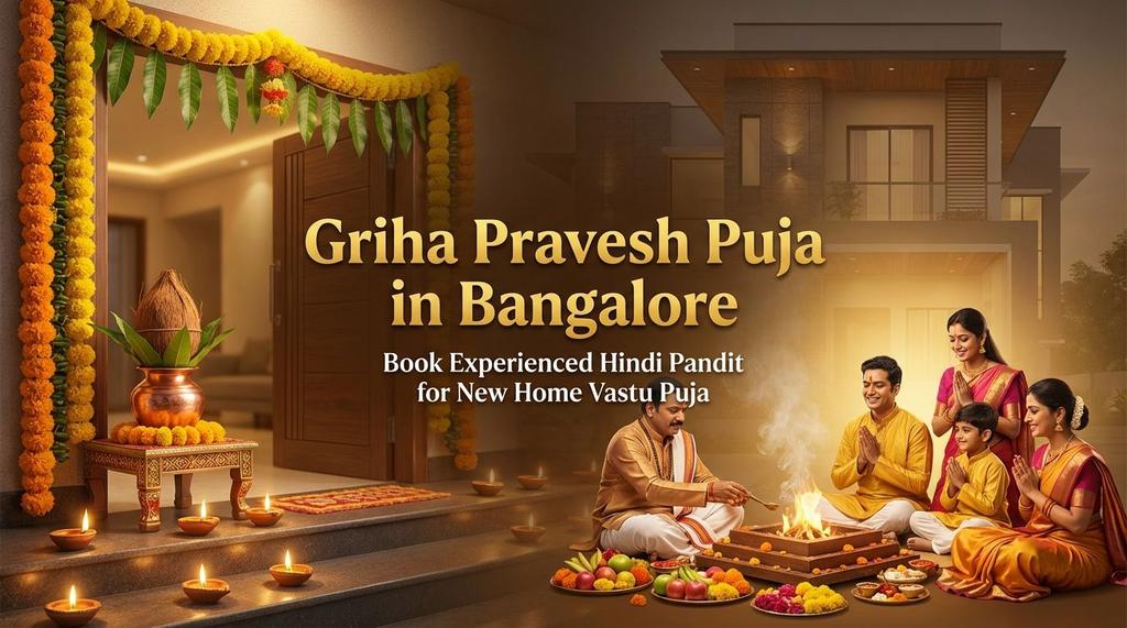 Traditional housewarming ritual conducted by a Hindi pandit in Bangalore