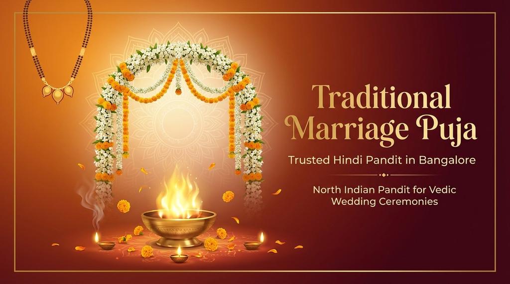 Vedic marriage ceremony with traditional puja and blessings