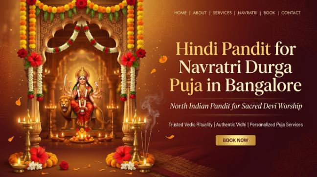 Pandit performing Navratri rituals for Durga Puja